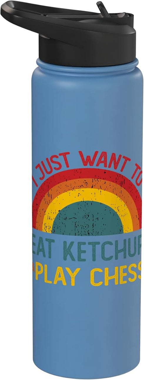 Retro Ketchup Lover Who also Play Chess Funny I just want to eat ketchup and Play Chess Christmas Stainless