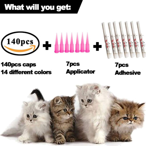140pcs Cat Nail Caps Kitten Caps, 4 Glitter Colors + 10 Colorful Cat Nails Caps Covers