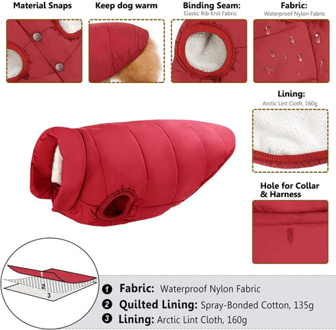 ASENKU Dog Winter Coat - Waterproof Windproof Dog Jacket, Warm Pet Vest for Cold Weather (L, Red)