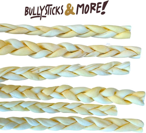 (10-12" 6 Count) BULLYSTICKS & MORE Beef Cheek Braids for Dogs Thick - - Beef Cheek Bones for Dogs - Dog Parents Choice
