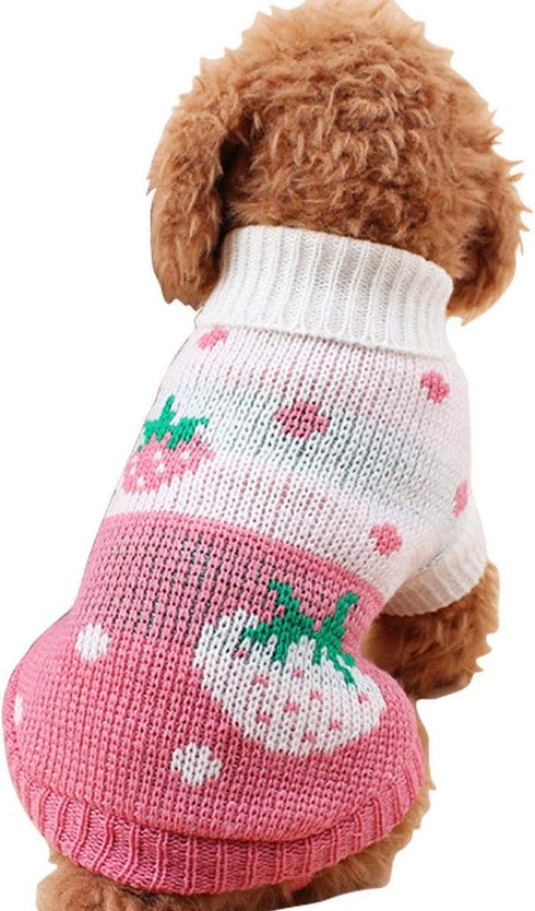 CHBORCHICEN Pet Dog Sweaters - Classic Knitwear Turtleneck Winter Warm Puppy Clothing, Cute Strawberry and Heart (Pink,