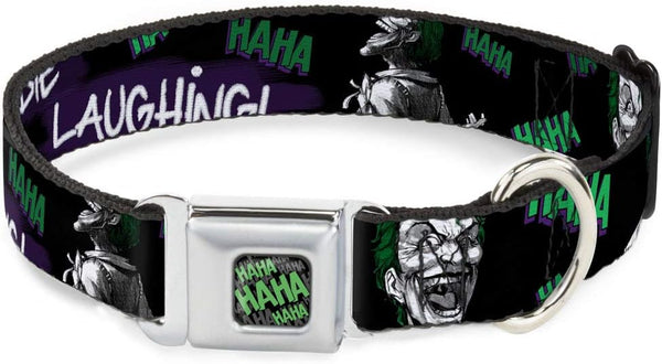 Buckle-Down Dog Collar with Seatbelt Buckle, Joker Die Laughing Haha, Small, 9 to 15 Inches, 1.0 Inch Wide