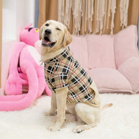 EXPAWLORER Plaid Dog Hoodie - British Style Warm Sweater Shirt with Leash Hole for All Breeds