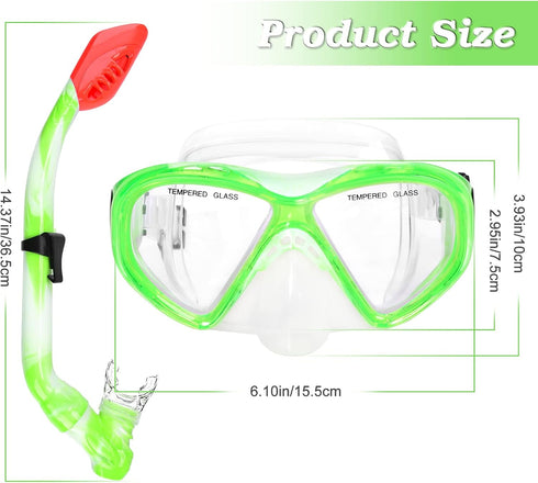 Kids Snorkel Set, Dry Top Snorkeling Gear for Youth Age 5-15, Tempered Glass Diving Mask