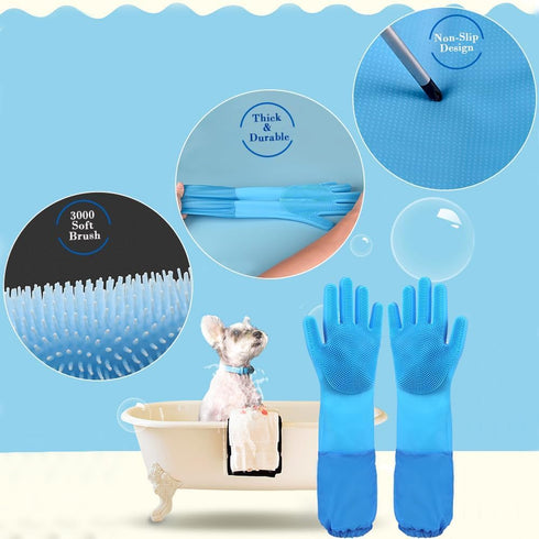 Pet Grooming Gloves Pet Hair Remover, Silicone Heat Resistant Cleaning Gloves with High-Density Teeth for Dogs