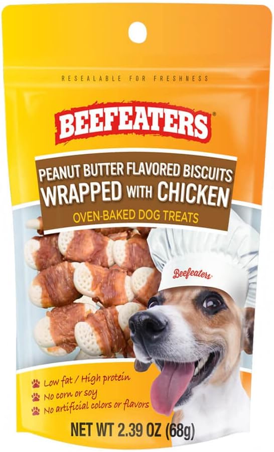 Beefeaters Peanut Butter Biscuits Wrapped with Chicken Dog Treat, 2.39oz, Case of 12