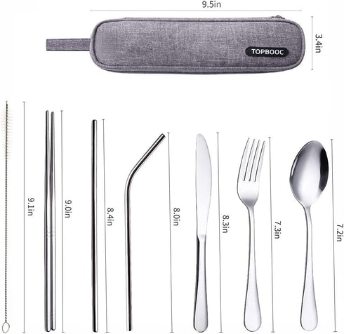 Portable Stainless Steel Flatware Set with Waterproof Case, Travel Camping Cutlery Set, Silverware Dinnerware Set
