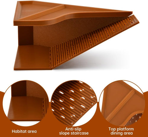 Olnverath 2-in-1 Hermit Crab Cave Habitat with Climbing Tunnel, Cave Shelter & Feeding Dish, Textured Climbing Ramp
