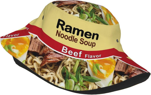 Ramen Noodle Soup - Beef Flavor Bucket Hats Funny Food Sun Cap Packable Summer Travel Outdoor Cap Unisex Fisherman Hats Black