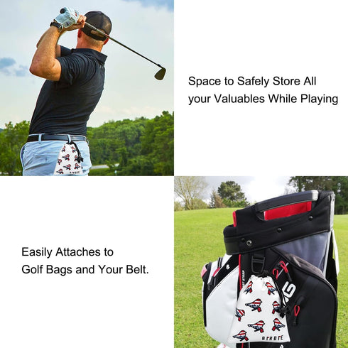 Leather Golf Valuables Pouch with Drawstring Closure, Portable Golf Ball Tee Handbag
