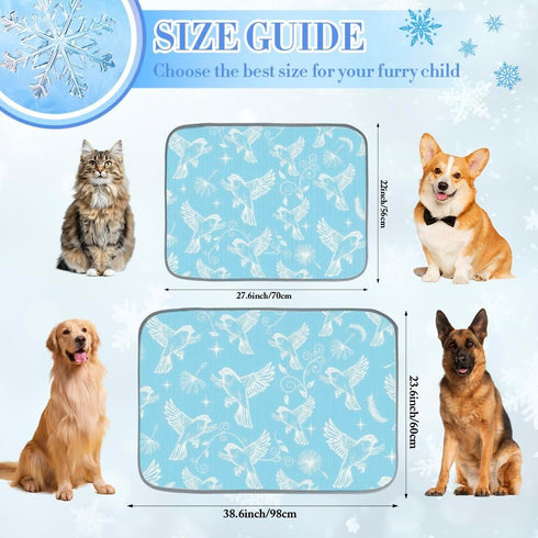 imiBBWQu Summer 27" 22" Cooling Pad Floral Birds Blue White Coolingdog Mat Washable Outdoor Pet Cooling Pad