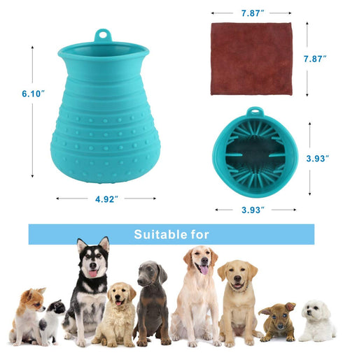 Idepet Dog Paw Cleaner Cup with Towel, Portable Pet Foot Washer Brush for Dogs and Cats, Blue