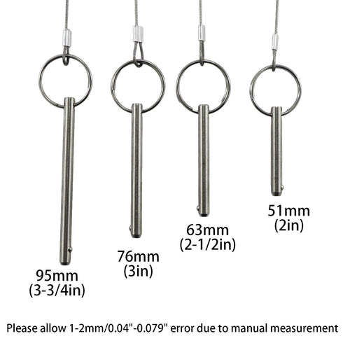 Quick Release Pin, 1/4" Diameter, 3-3/4" Total Length, 316 Stainless Steel Bimini Top Pin (4 Pack)
