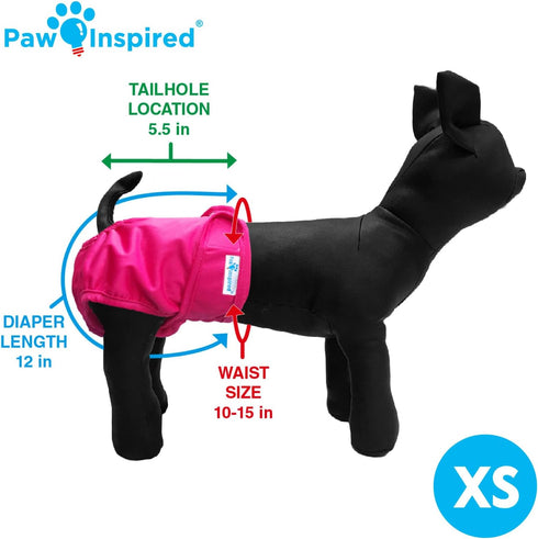 Paw Inspired Washable Reusable Dog Diapers for Female Dogs in Heat, Cloth Diapers (Assorted (White Lining), X-Small, 3