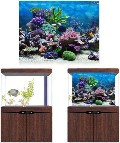 Aquarium Background Poster, 3D Effect PVC Adhesive Underwater Coral Reef Decor, Cling Decals Sticker (76x30cm)