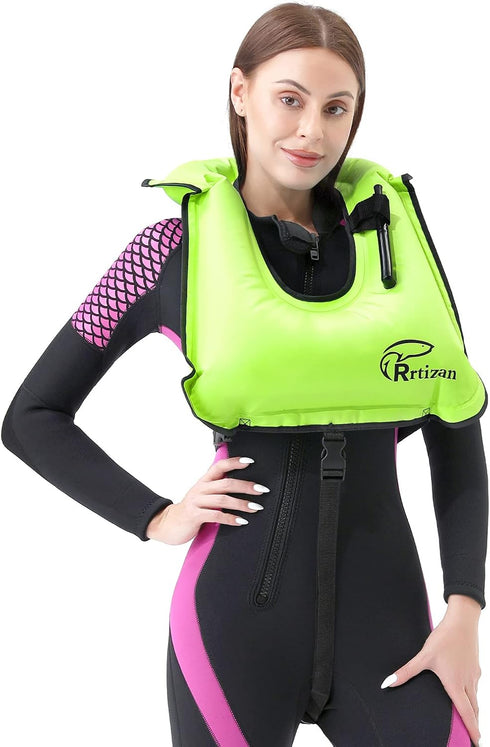 Rrtizan Snorkel Vest, Adults Portable Inflatable Swim Vest Jackets for Snorkeling, Swimming, Diving Safety