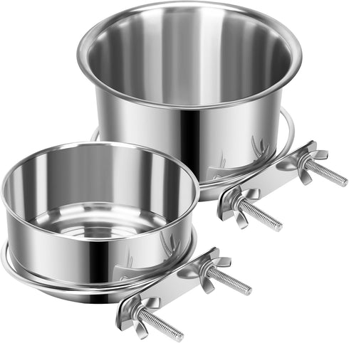 Pet Dog Food Water Bowl for Cage, Stainless Steel Non-Spill Hanging Bowls with Clamp Holder for Small Medium Large Dogs