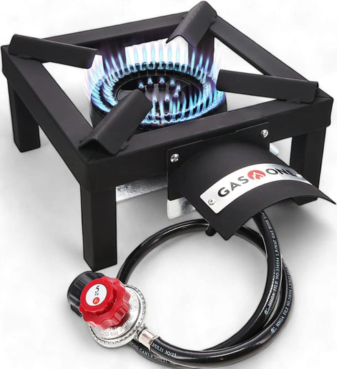 GasOne High Pressure Single Propane Burner, Outdoor Cooking with Heat Shield and Steel Braided Hose