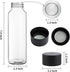 HWASHIN 12 Pack 12oz 350ml Glass Water Bottles, Empty Glass Drink Bottles with Black Lids, Brush & Labels, Clear