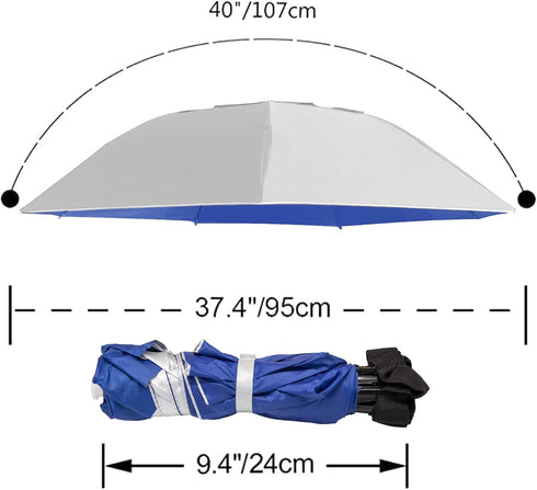 NEW-Vi Fishing Umbrella Hat - Folding Adjustable Sun Rain Cap, 37.4” Oversize Hands-Free Umbrella