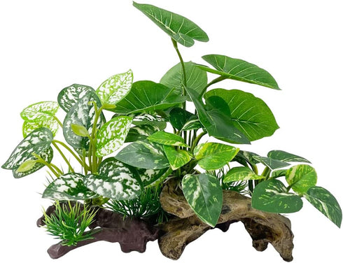 Smoothedo-Pets Aquarium Decor, 3pcs Betta Silk Leaf Pad Hammock and Artificial Driftwood Cave