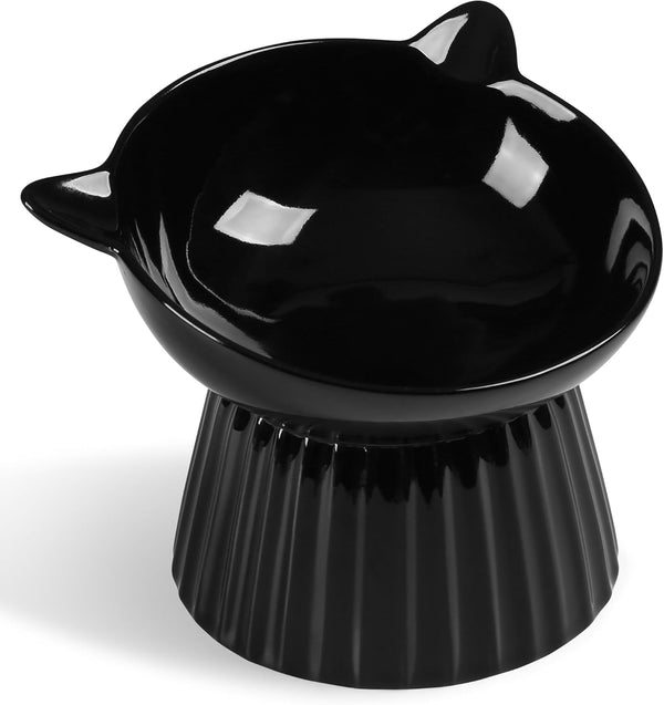 Ceramic Tilted Raised Cat Bowl, Anti Vomit Feeder for Indoor Cats, Whisker Friendly, Microwave & Dishwasher Safe