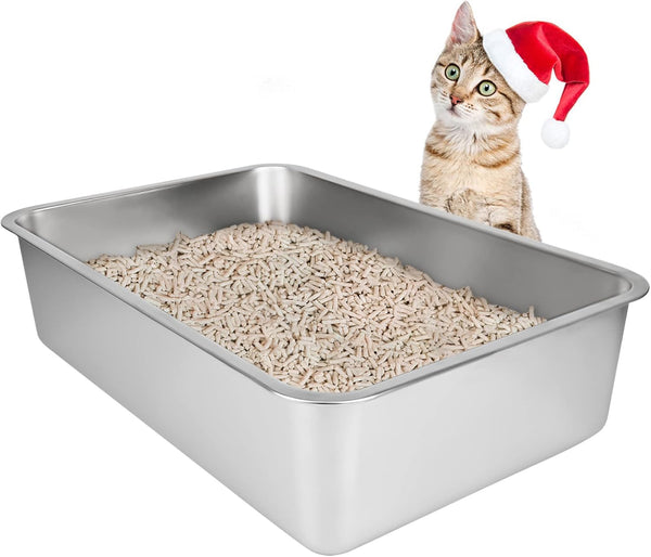 IKITCHEN Stainless Steel Cat Litter Box, Large Metal Litter Box for Cats and Rabbits, 19.5"L x 13.5"W x 6"H