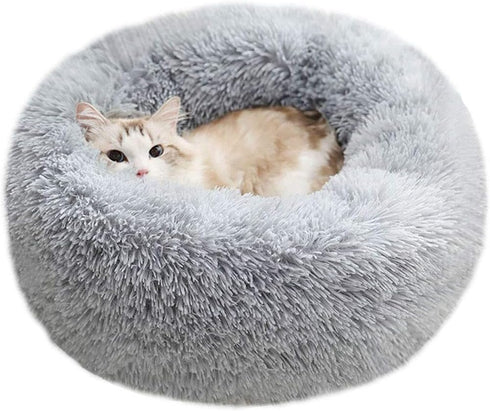 BODISEINT Modern Soft Plush Round Pet Bed for Cats or Small Dogs, Cozy Sleeping Kennel (20'' D x 8'' H, Light Grey)