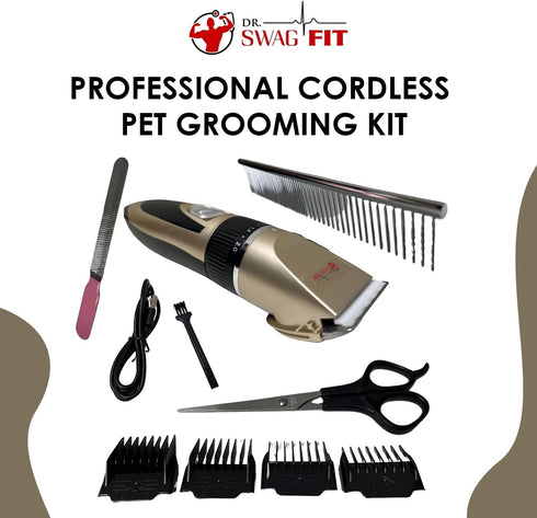 Dr. Swag Fit Professional Cordless Pet Grooming Kit, USB Rechargeable Low Noise Clipper with Detachable Blade