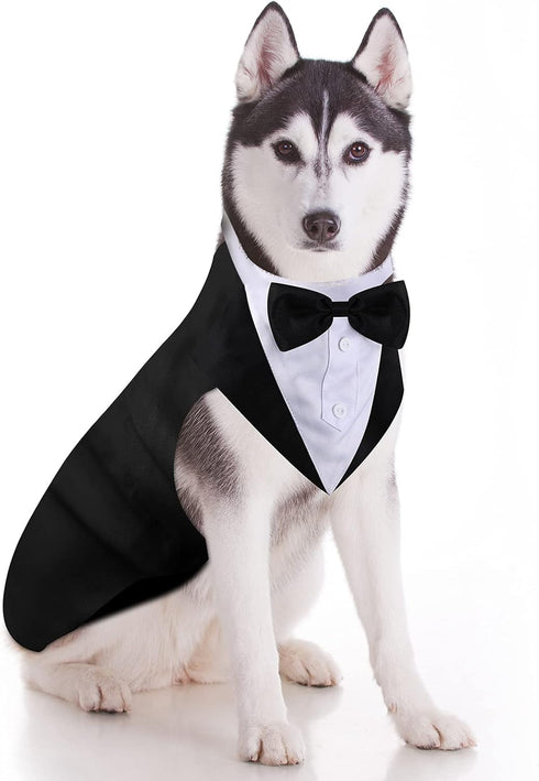Weewooday Large Dog Tuxedo and Bandana Set, Formal Wedding Party Suit with Bow Tie Shirt for Christmas Halloween