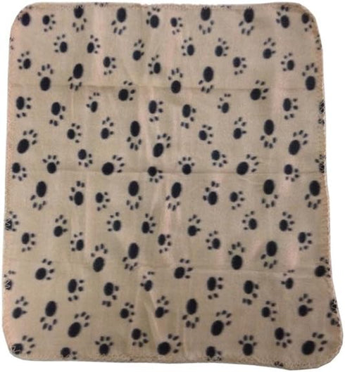 Puppy Blanket Paw Prints Pet Cushion - Small Dog Cat Bed, Soft Warm Sleep Mat (Beige, S)