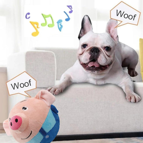 Active Moving Pet Plush Toy - Interactive Talking Moving Dog Ball, Washable Cartoon Pig Plush Sound Toy for Dogs and