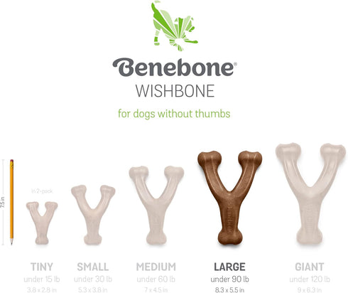 Benebone 2-Pack Wishbone/Dental Durable Chew Toys, Real Bacon Flavor, Made in USA, Large Size