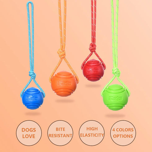 Dog Training Ball on A Rope, Rubber Dog Rope Toys Ball with Handle for Tug of War K9 Training Rewards for Small Dogs