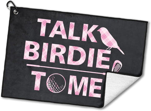 Talk Birdie to Me Funny Pink Polyester and Cotton Blend Golf Towel, Golf Accessories for Women