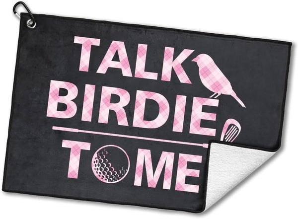 Talk Birdie to Me Funny Pink Polyester and Cotton Blend Golf Towel, Golf Accessories for Women
