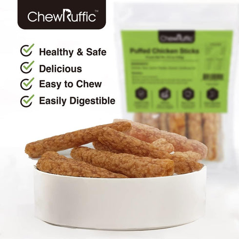 Chicken Dog Chew Sticks, Puffed Human Grade Dog Treat Sticks, Rawhide Alternative, Easy to Digest, 10pcs/Pack