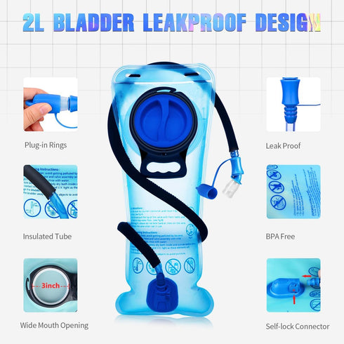 Hydration Backpack with 2L Bladder, Festival Rave Hydration Pack for Hiking, Biking, Festivals, Raves