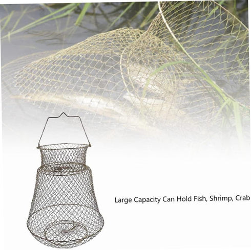 KUYYFDS 25cm Wire Fish Crab Basket Portable Foldable Round Metal Fishing Lobster Cage with Handle
