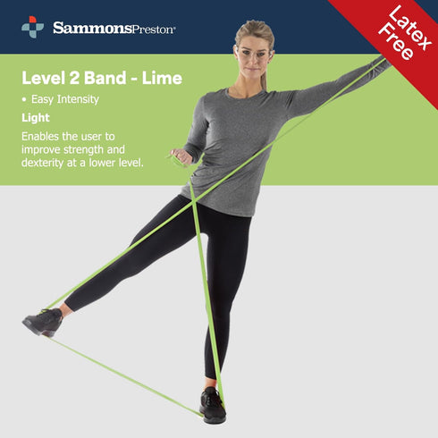 Sammons Preston Non-Latex Exercise Band, 5 Pack, Improve Strength, Dexterity, Flexibility, Set of 5 Resistance Levels