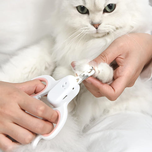 PAKEWAY Cat Nail Clipper with LED & U-V Light, Sharp Angled Blade Grooming Tool for Dogs, Cats, Rabbits