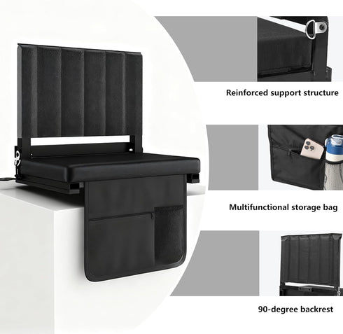 CHIQUERID Portable Stadium Seat with Back Support, Folding Bleacher Chair with Cushion, Cup Holders, Storage Pockets