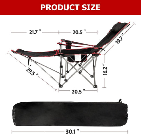 1-Pack, YSSOA Removable Footrest Reclining Camping Chair, Black