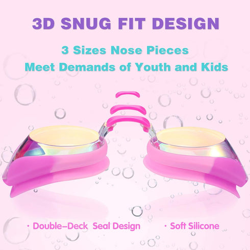 Keary Kids Swim Goggles for Toddler Youth (3-12), Anti-Fog Waterproof Clear Vision