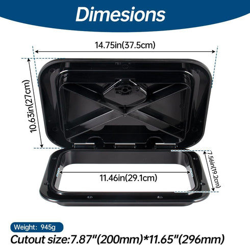 10.63"14.76" Marine Deck Access Hatch White/Black Rectangle Boat Hatch & Lid,Boat Deck Hatch Lids