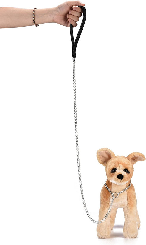 Metal Dog Leash - Integrated Collar and 4ft Chew Proof Chain Leash with Padded Handle for Large Medium Dogs
