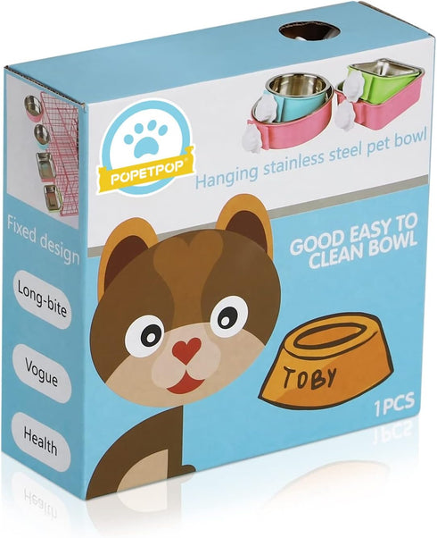 POPETPOP No Spill Crate Water Bowl: Removable Stainless Steel Dog Bowl for Cat, Puppy, Rabbit, Pet Kennel Cage
