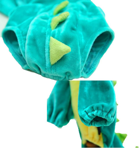 SEIS Dog Dinosaur Suit Halloween Costume, Pet Dino Hoodie for Small and Medium Dogs, Winter Warm Clothing (Green)