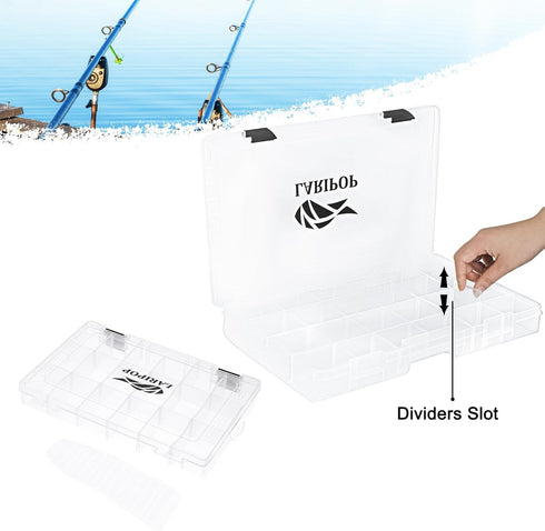 Fishing Tackle Box Set with Adjustable Dividers, Transparent Organizer Tray, 2 Packs/4 Packs Plastic Tool Box