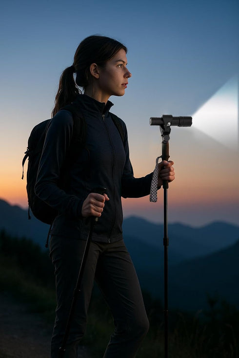 AVIVA Sports 3-in-1 Backpacking 3 lbs Camping Chair, Trekking Poles & Mounted Flashlight All-in-One Kit Small & Weighs